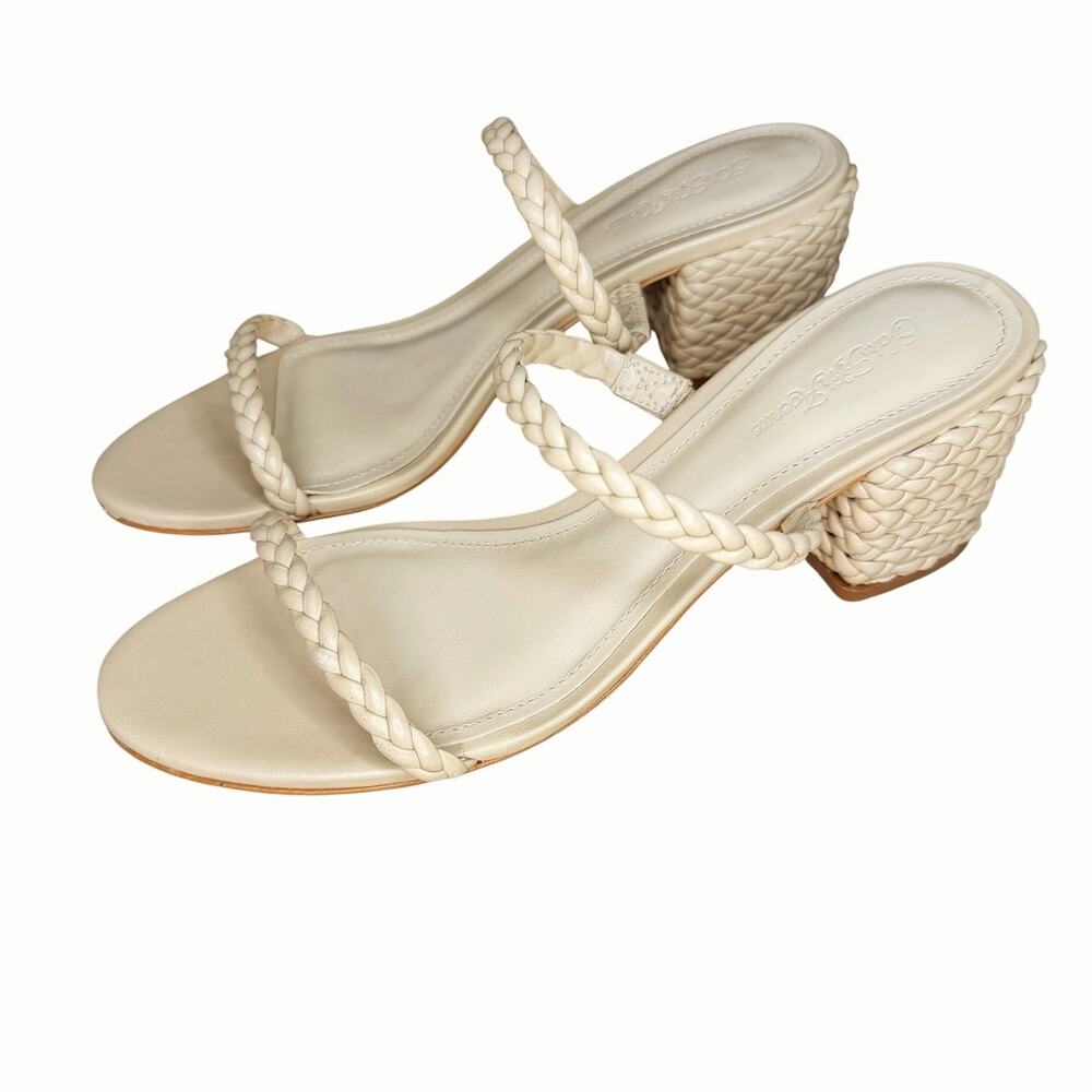 Saks Fifth Avenue Braided Nude Leather Block Heel Sandals Size 39.5